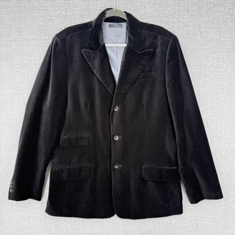 Two A.m. Blazer Men's Sz L Black Velvet Lined Single-Breasted‎ Pockets Formal